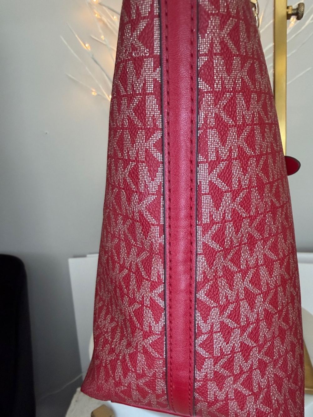 Michael Kors, GUC red & cream signature logo shoulder bag 14 x 9 "by 4 deep - Picture 4 of 14
